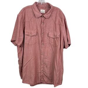 Mutual Weave Men's XXL Short Sleeve Casual Button Down Shirt Pink Red Woven